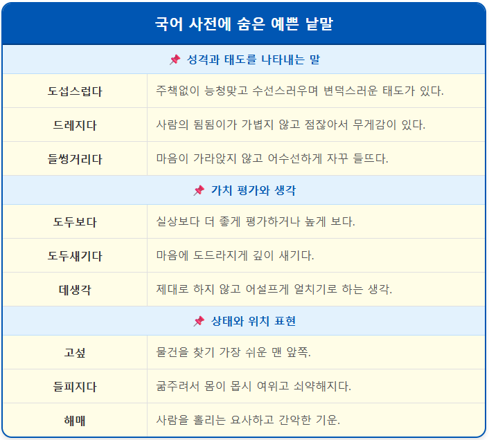 우리말 뜻과 예문(해매/들썽거리다/드레지다) 1