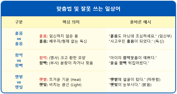 홑몸-홀몸 【잘못 쓰는 일상어】 1